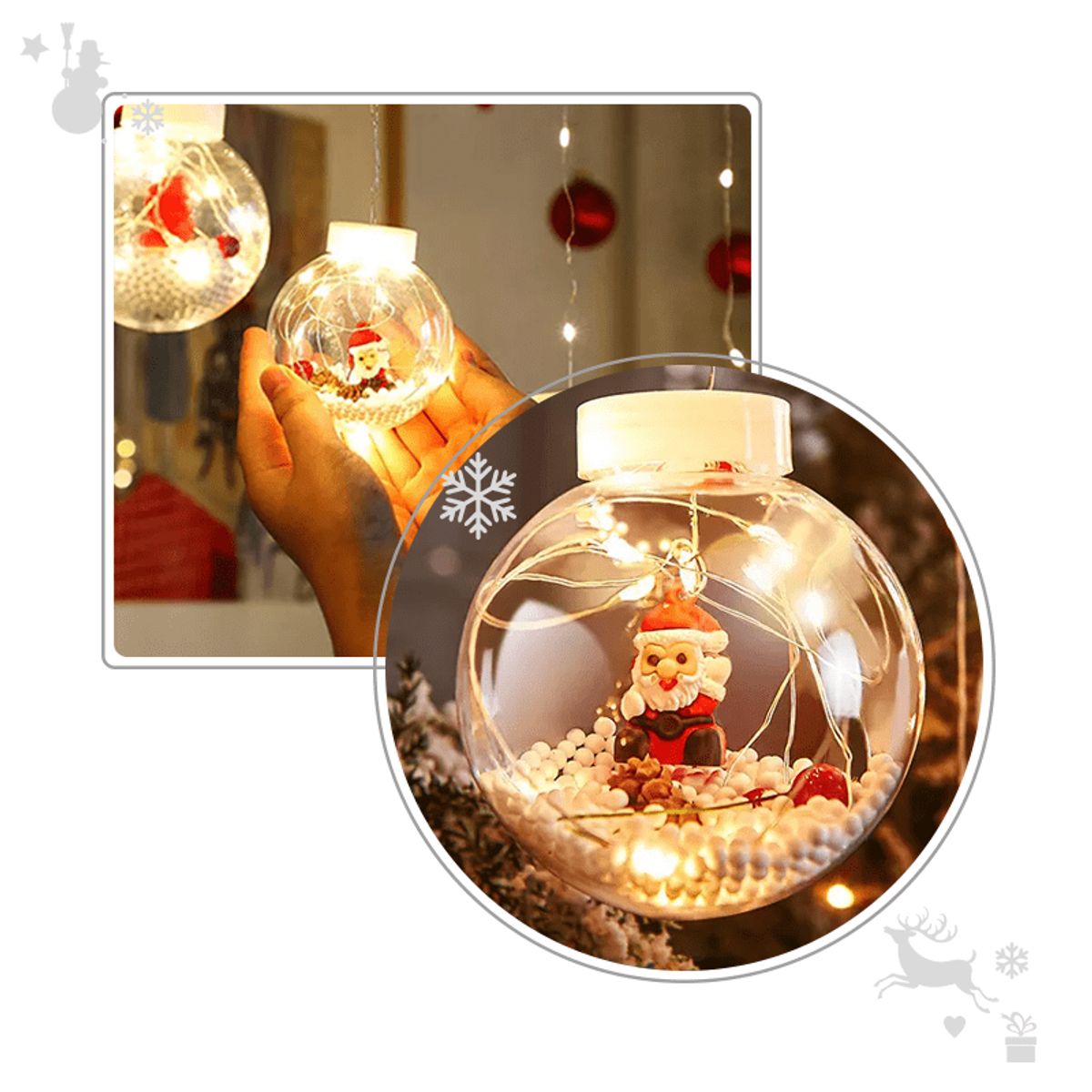 GENERICO - Cascada Navideña Esfera PAPA NOEL de 3 mts Ambar