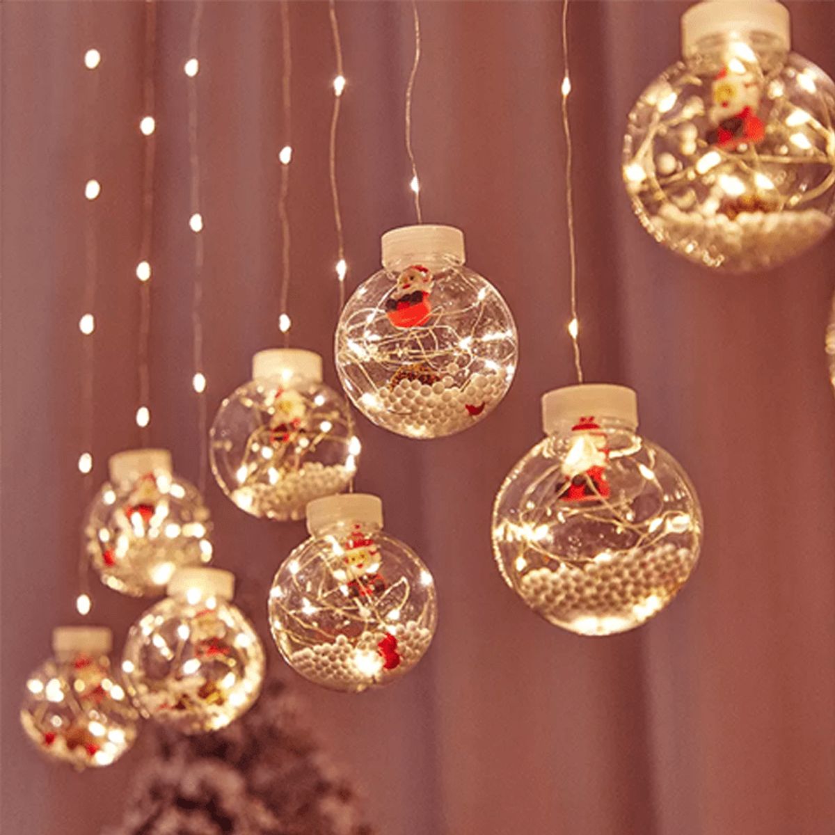 GENERICO - Cascada guirnalda Navidad esfera PAPA NOEL 3mt Ambar