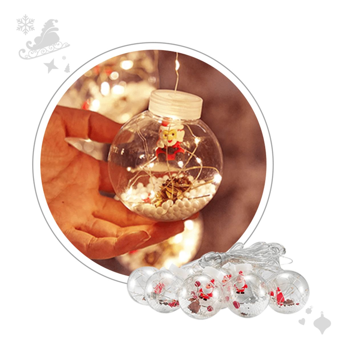 GENERICO - Cascada guirnalda Navidad esfera PAPA NOEL 3mt Ambar