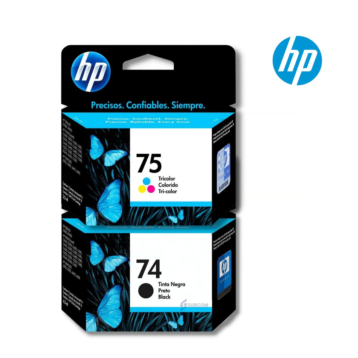 HP - Kit Tinta HP 74, 75 Negro, Tricolor