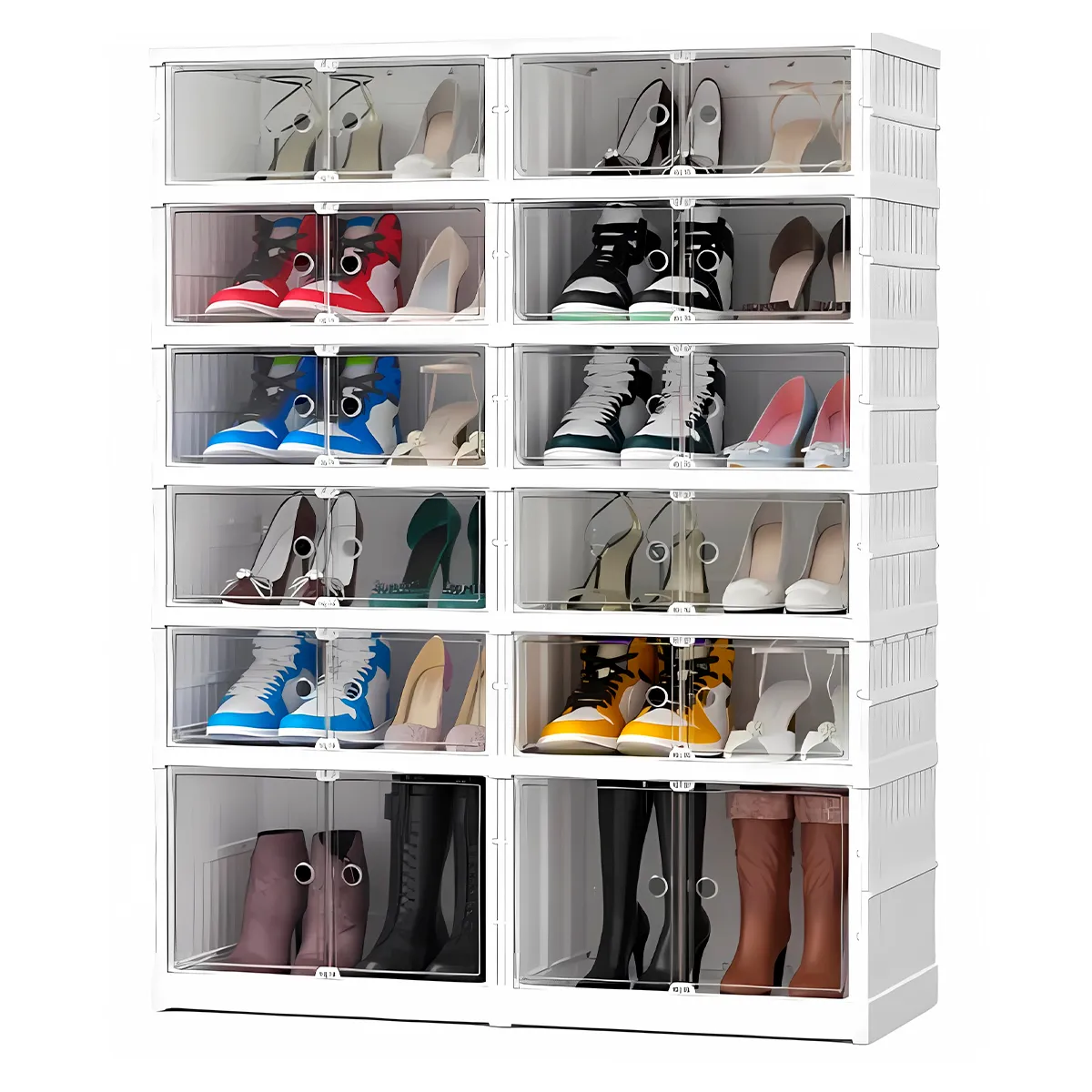 GENERICO - Organizador Zapatero 6 niveles Para 24 Pares Plegable Acrílico Blanco