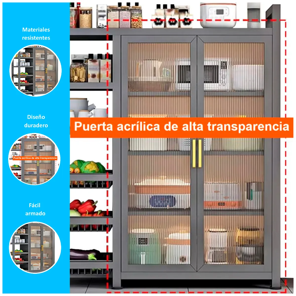 GENERICO - Organizador de cocina multiusos color gris de 120 cm