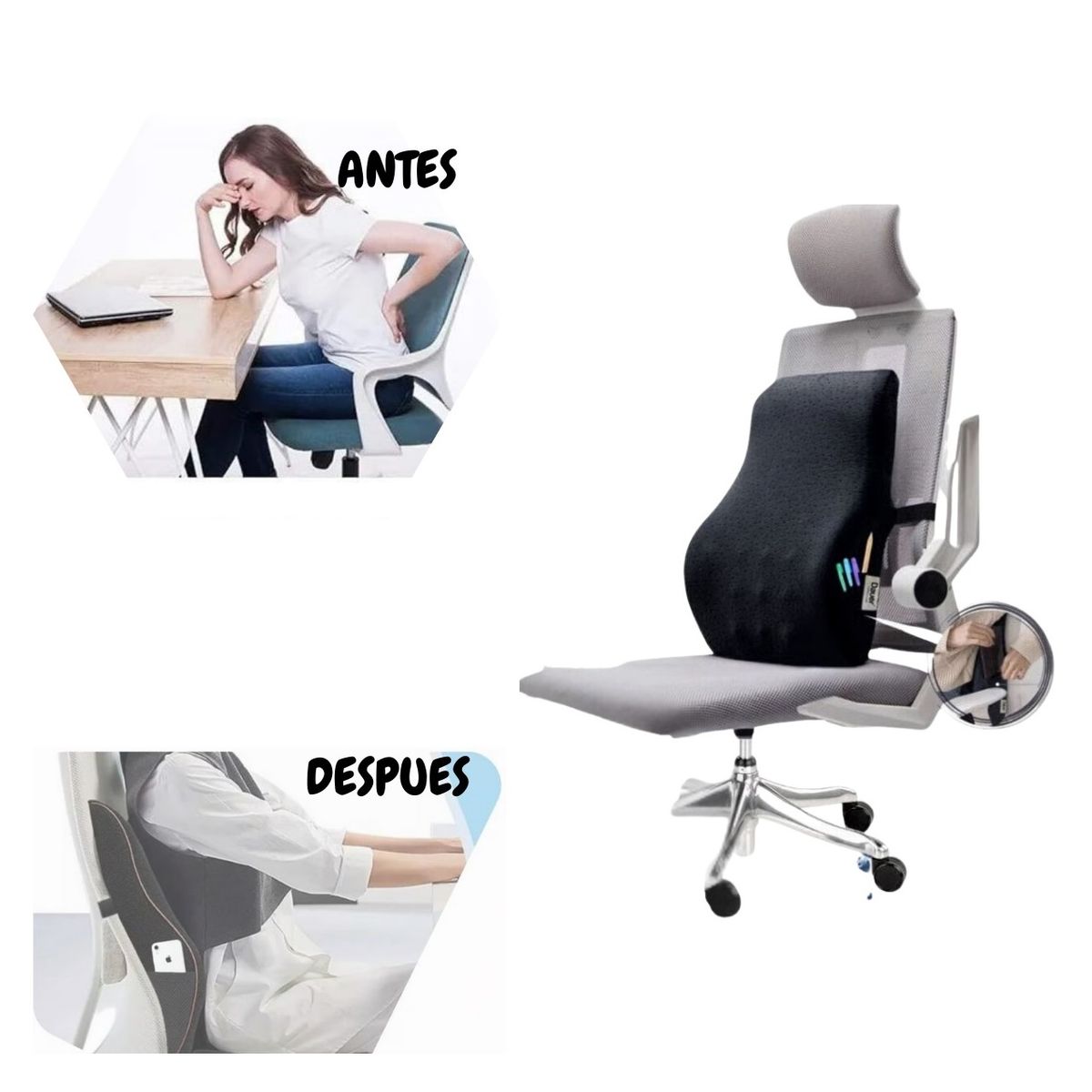 DAUER - Cojín Ergonómico DAUER con Forro y Bolsillo de Bambú +Gel