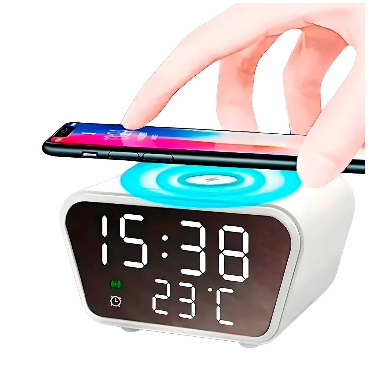 GENERICO - Cargador Inalámbrico con Reloj Despertador Alarma y Temperatura 3 en 1