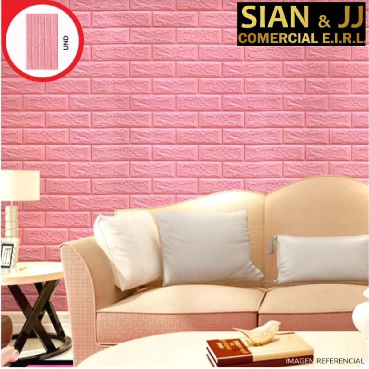 GENERICO - PAPEL TAPIZ ROSADO  3D ADHESIVA SET X10UNIDADES