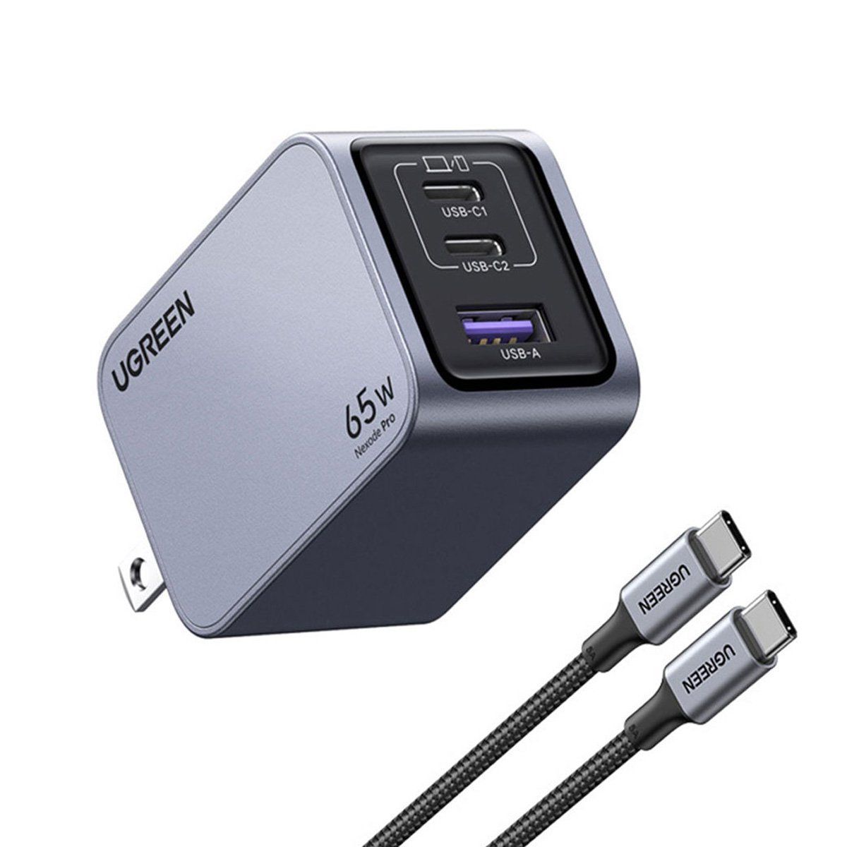 UGREEN - Cargador + Cable Nexode Pro 65w 2-usb C + 1 Usb A Gan Ugreen