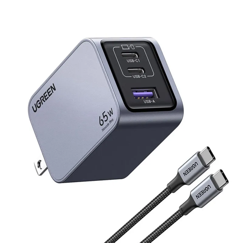 UGREEN - Cargador + Cable Nexode Pro 65w 2-usb C + 1 Usb A Gan Ugreen