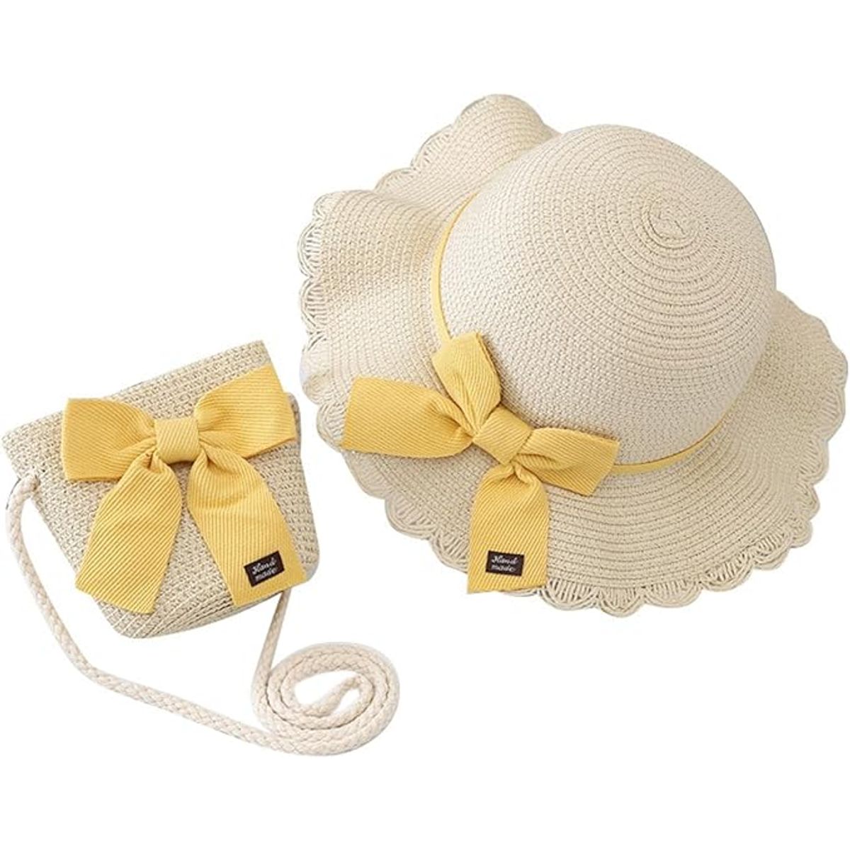 GENERICO - Sombrero y Bolso de paja para niña Amarillo