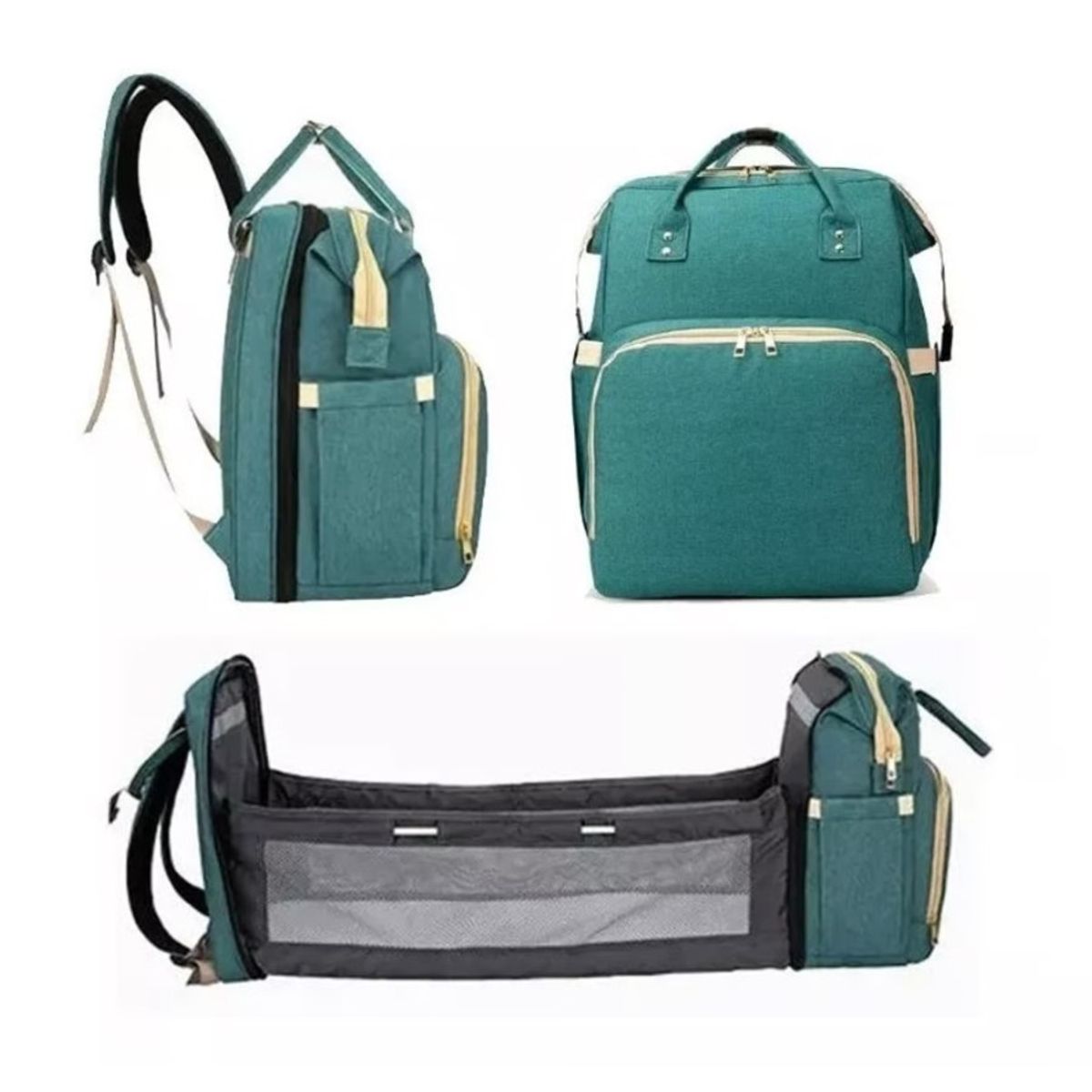 GENERICO - Pañalera Mochila Bebe Cambiador Cuna Convertible 3en1 Verde