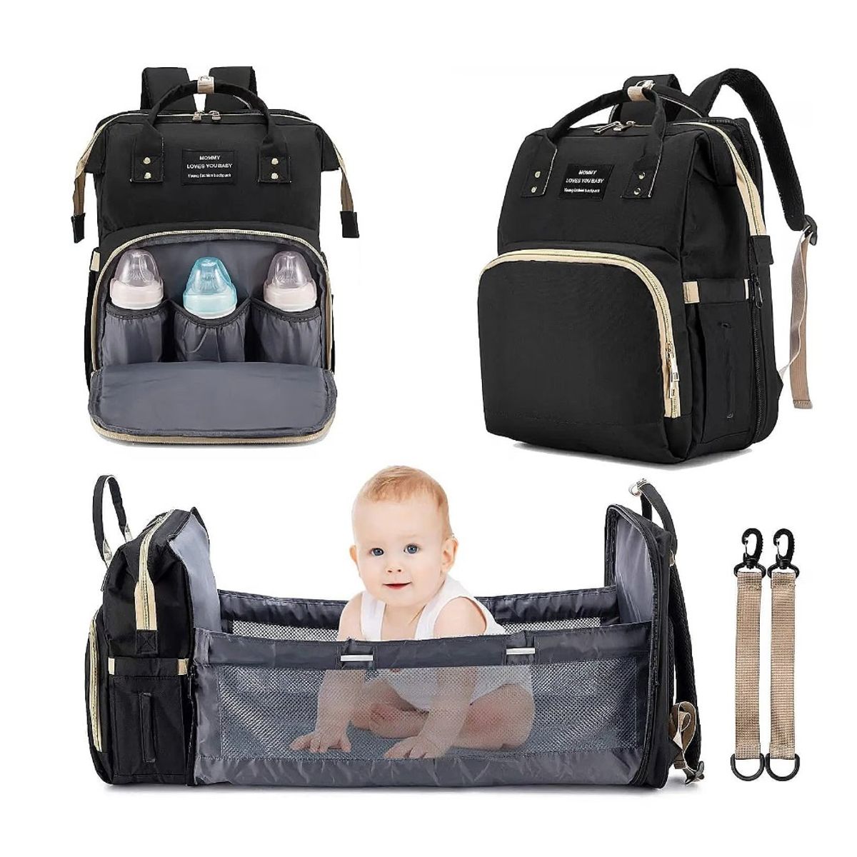 GENERICO - Pañalera Mochila Bebe Cambiador Cuna 3 en 1 Color Aleatorio