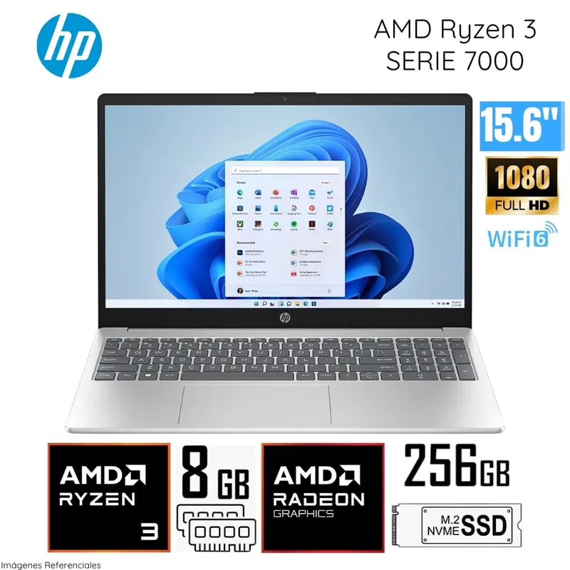 HP - Laptop HP 15-FC0005LA AMD Ryzen 3-7320U 8GB LPDDR5 RAM 256GB SSD 15.6 FHD
