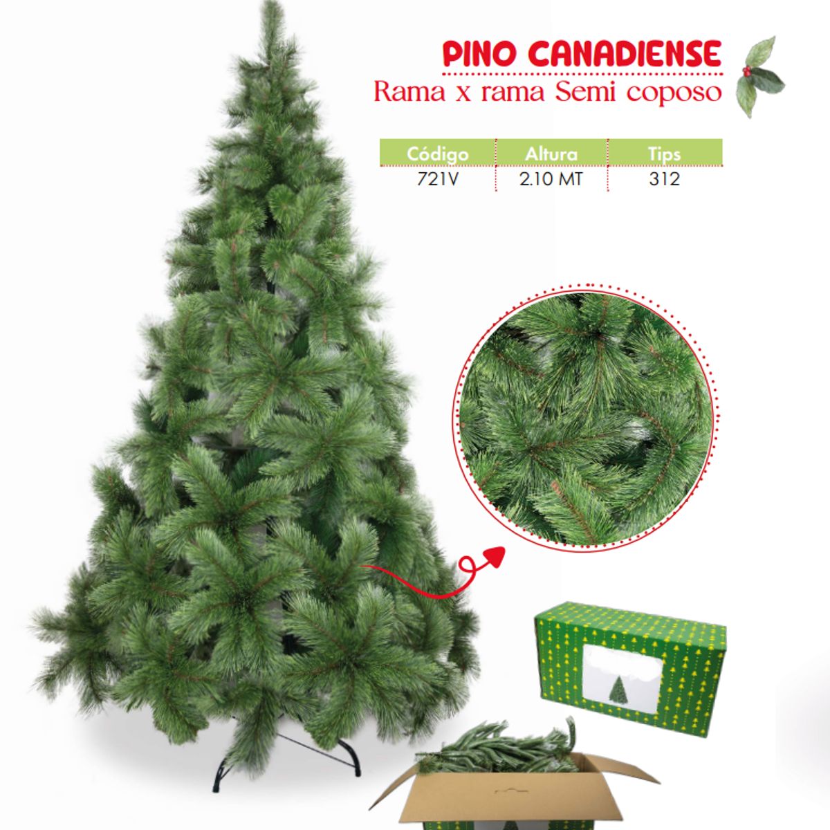 GENERICO - Árbol Navidad De Pino canadiense 2 10 Cm rama x rama
