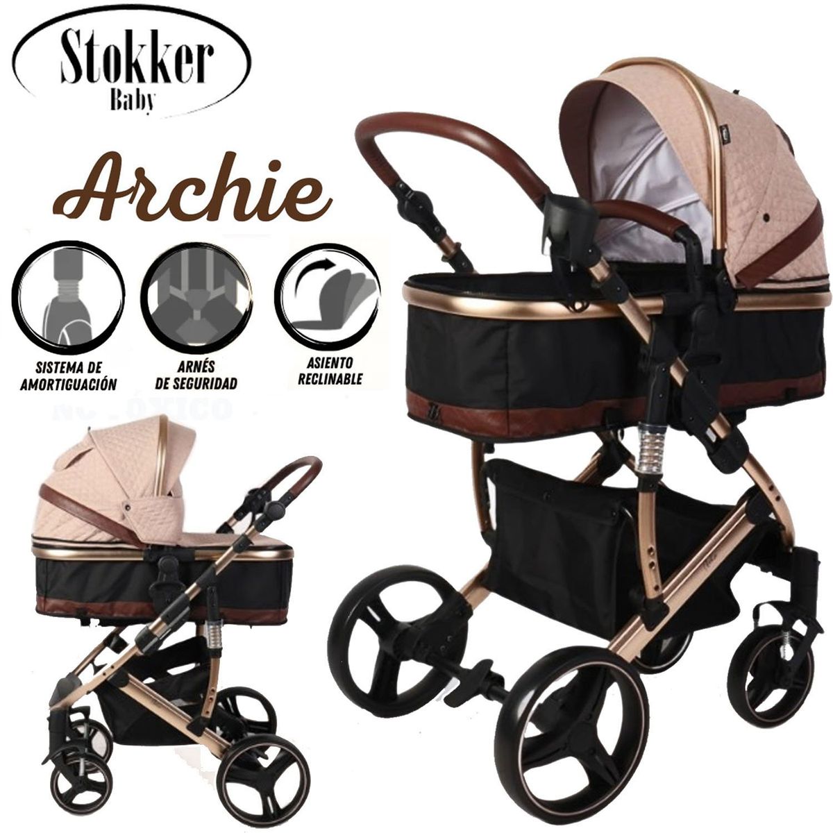 STOKKER BABY - Coche Moises de Lujo  Stokker Baby «ARCHIE» Beige