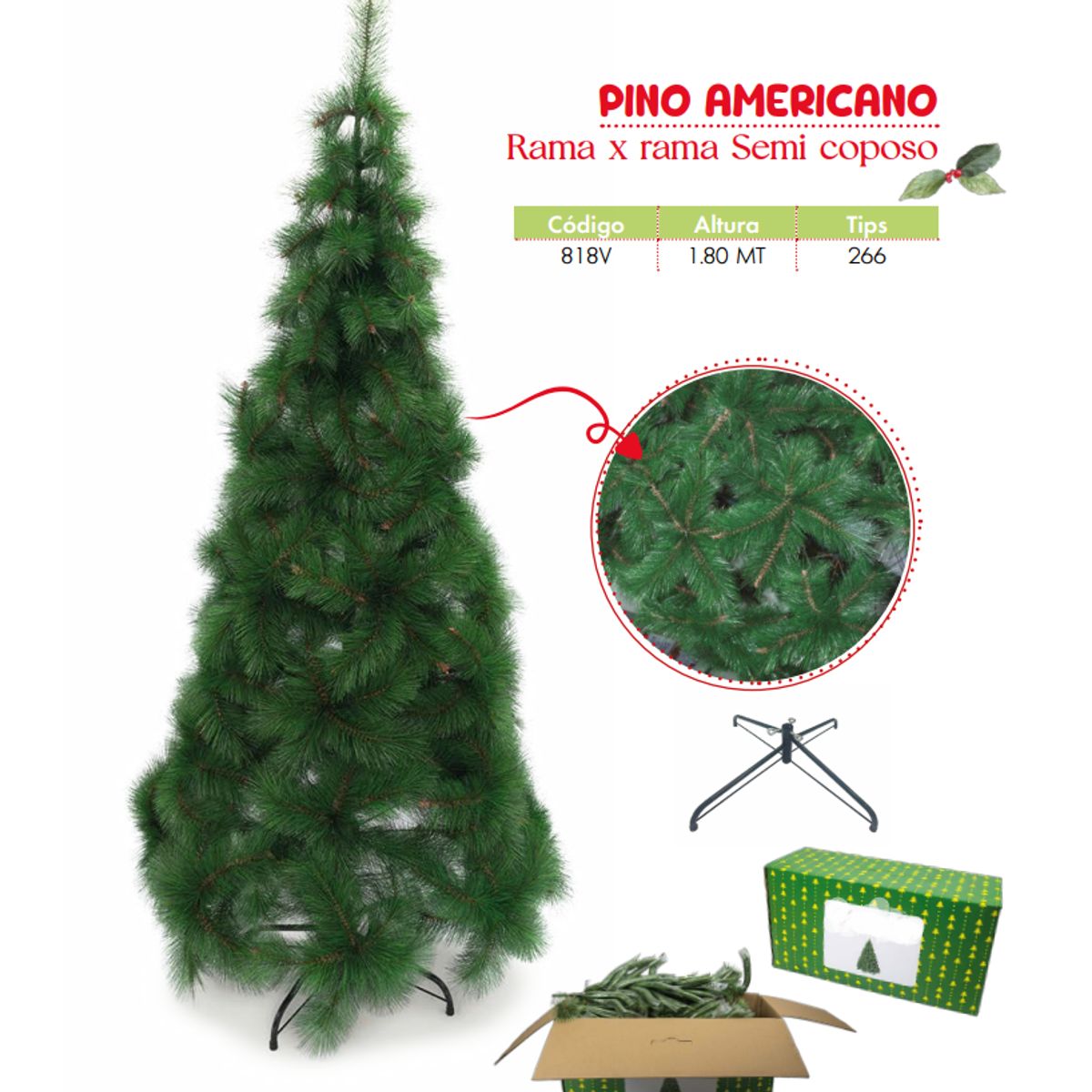 GENERICO - Árbol Navidad De Pino americano 1 80 Cm rama x rama