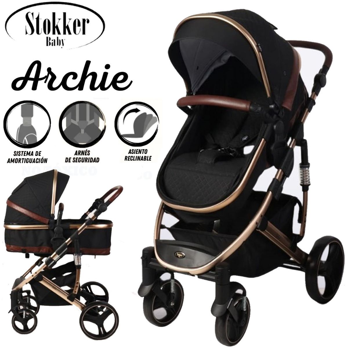 STOKKER BABY - Coche Moises de Lujo  Stokker Baby «ARCHIE» Negro