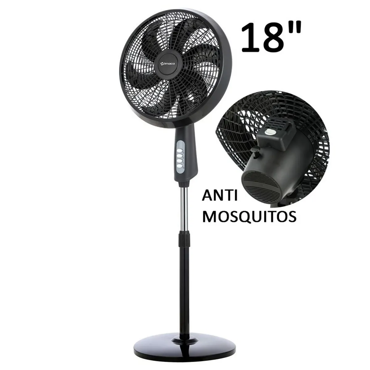 IMACO - Ventilador Pedestal 18″ antimosquitos 85w FSM7518MK Imaco
