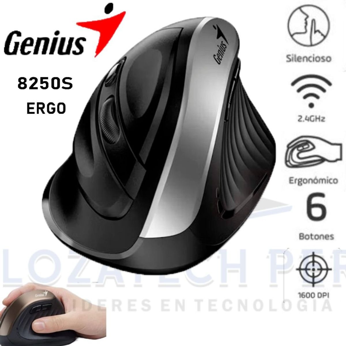 GENIUS - Mouse Genius Ergo 8250s Vertical Grey