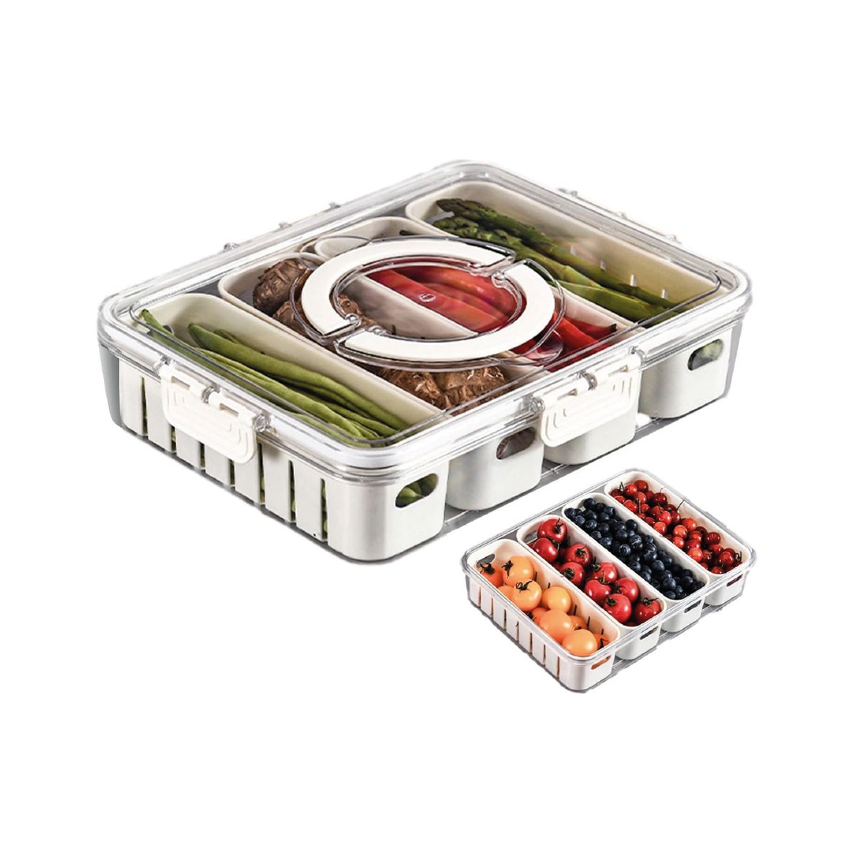 S&T - Organizador de Alimentos de 4 compartimientos FB-01 Blanco+transparent