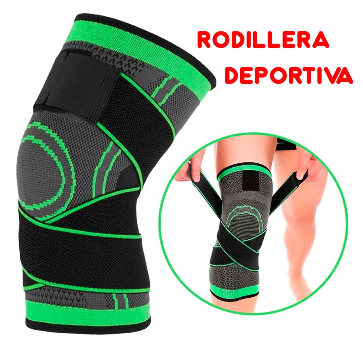 SEISA - Rodillera Deportiva Para Gym  Ajustable Para Entrenar Verde