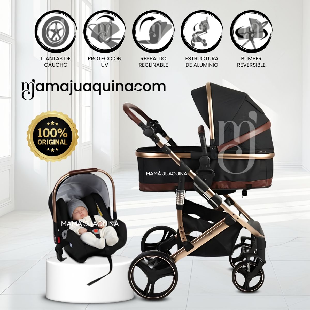 BABY - Coche Moisés Travel System «MARQUILIA» con Porta Bebé Black
