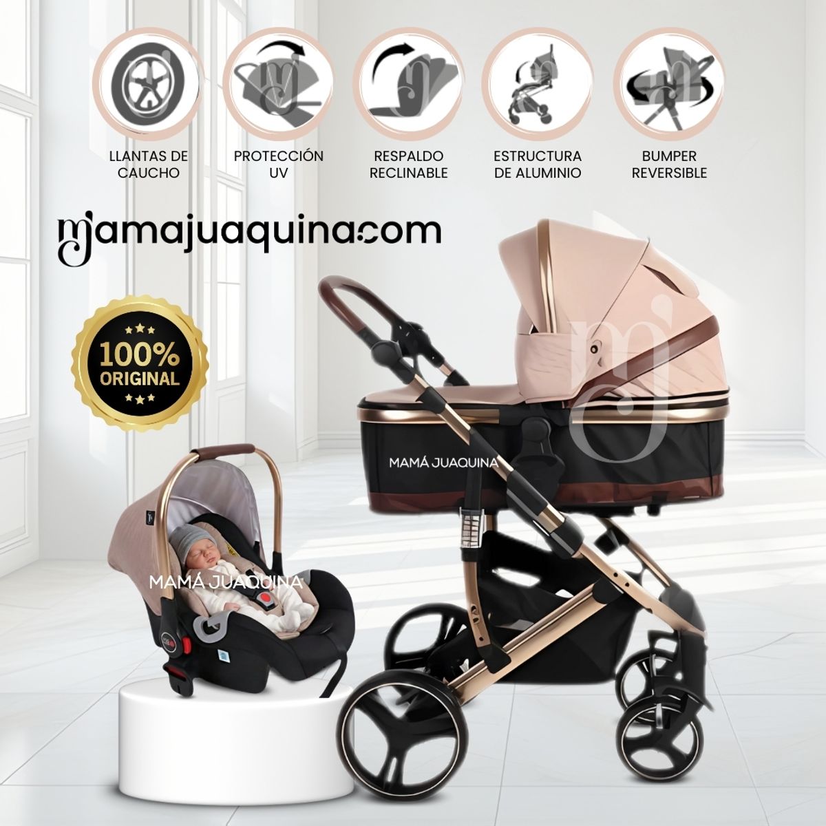 BABY - Coche Moisés Travel System «MARQUILIA» Porta Bebé Beige