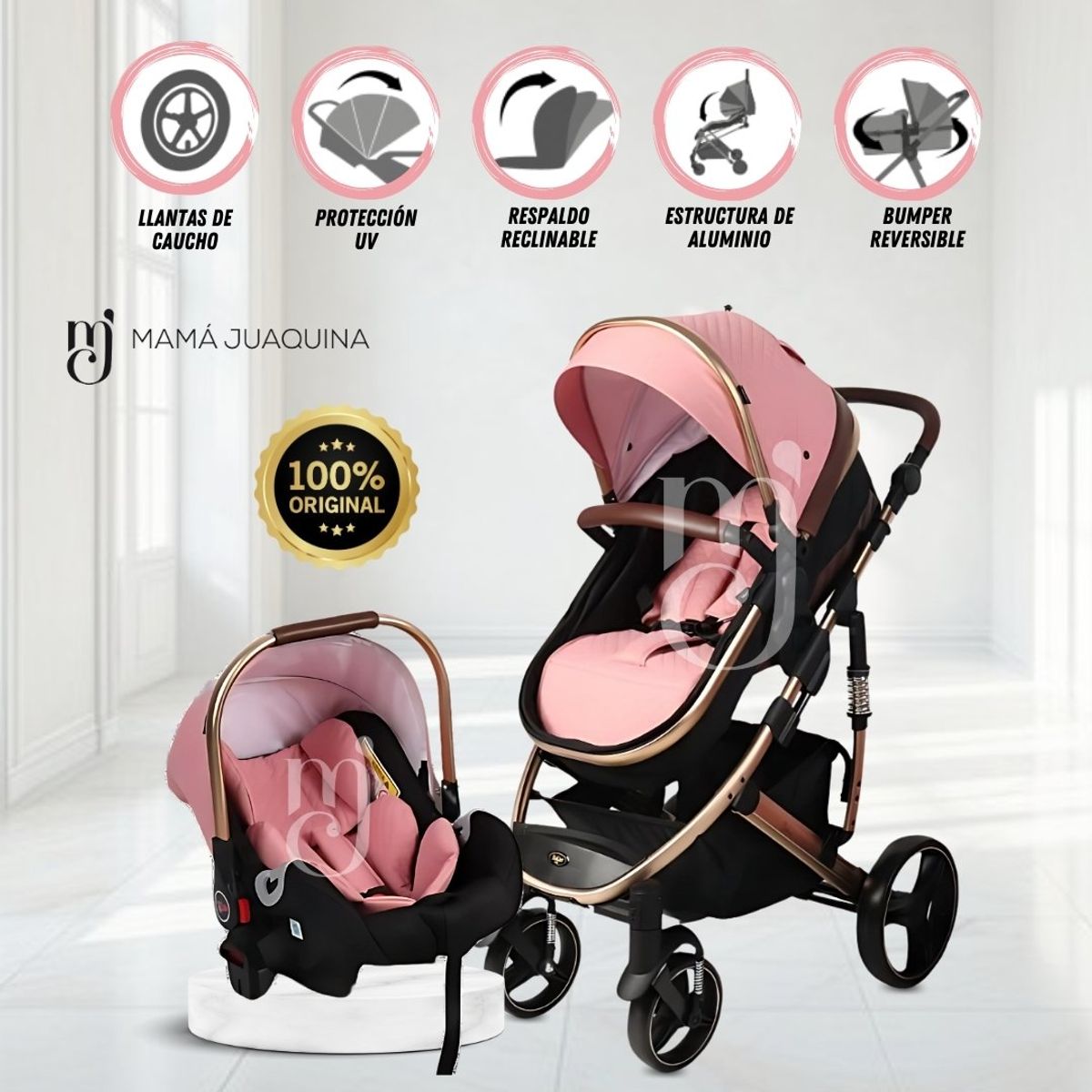 BABY - Coche Moisés Travel System «MARQUILIA» con Porta Bebé Pink