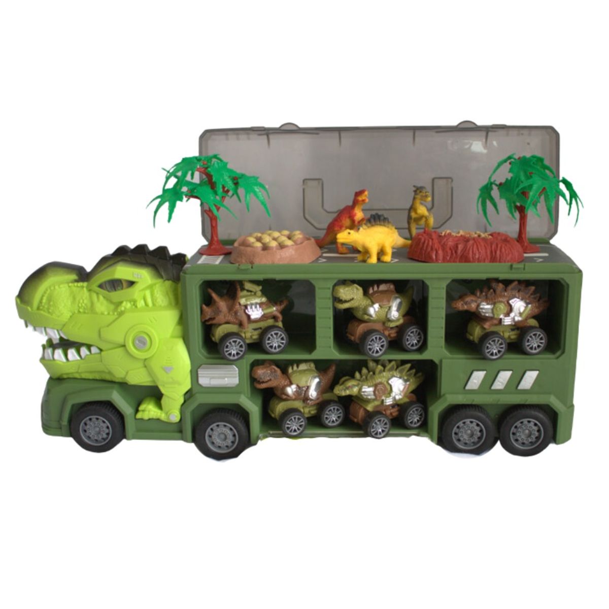 GENERICO - DINOSAURIO CARRO TRANSPORTADOR CON ACCESORIOS