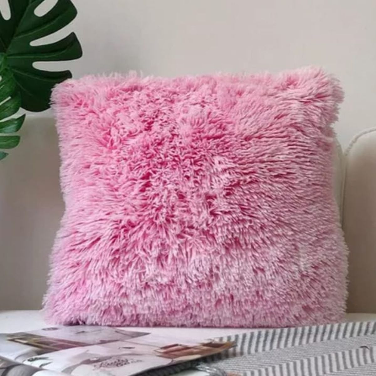 GENERICO - Cojín de Peluche Pelo Largo 40x40cm Rosado Jaspeado