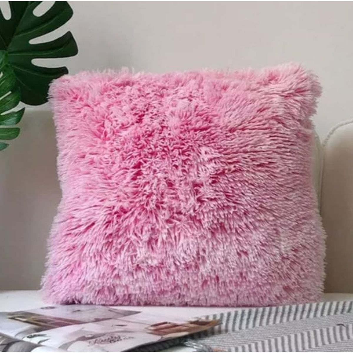 GENERICO - Cojín de Peluche Pelo Largo 40x40cm Rosado Jaspeado