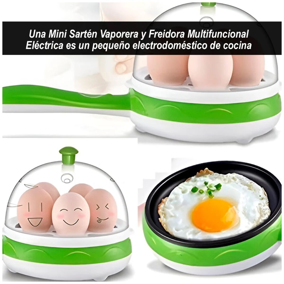GENERICO - Hervidor Y Sarten Freidor De Huevos y Carne Eléctrico  2 en 1 Verde