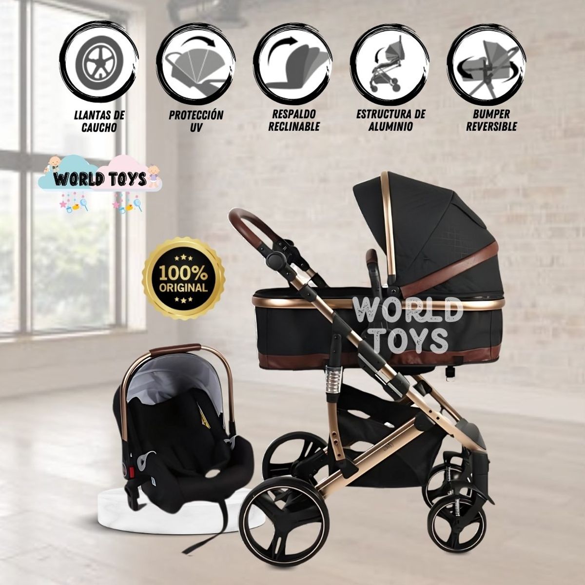 KIDDO - Coche Moisés Con Portabebé «MARQUILIA» Black