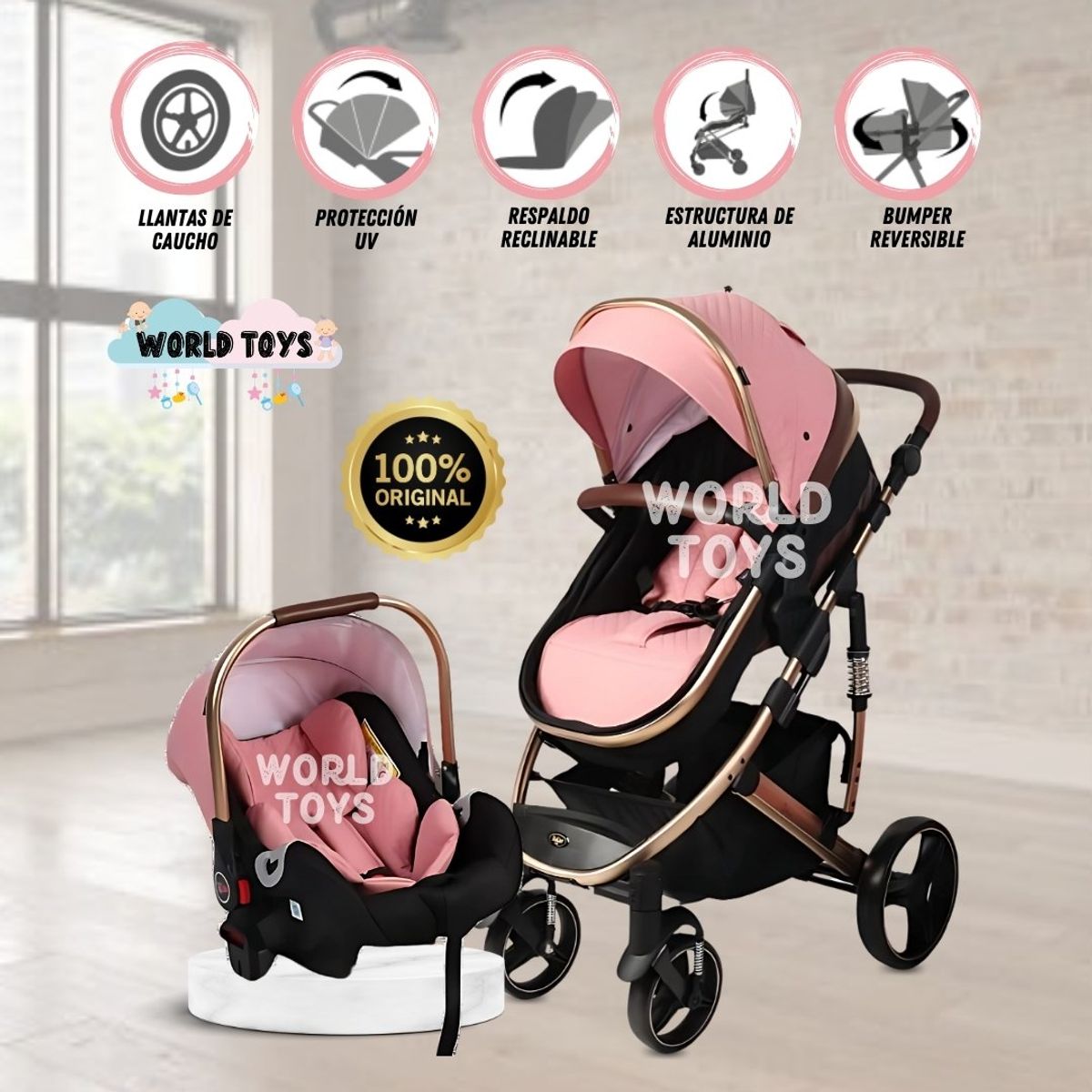 KIDDO - Coche Moisés Con Portabebé «MARQUILIA» Pink