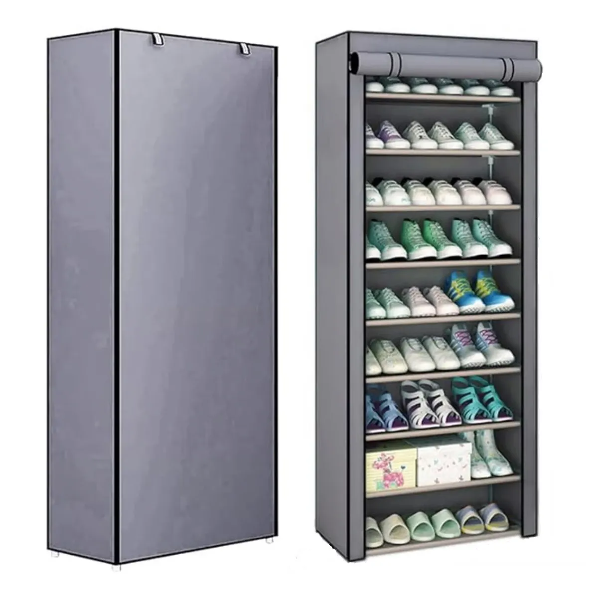 GENERICO - Organizador de Zapatos Armable Zapatera de 9 niveles Con Funda Plomo