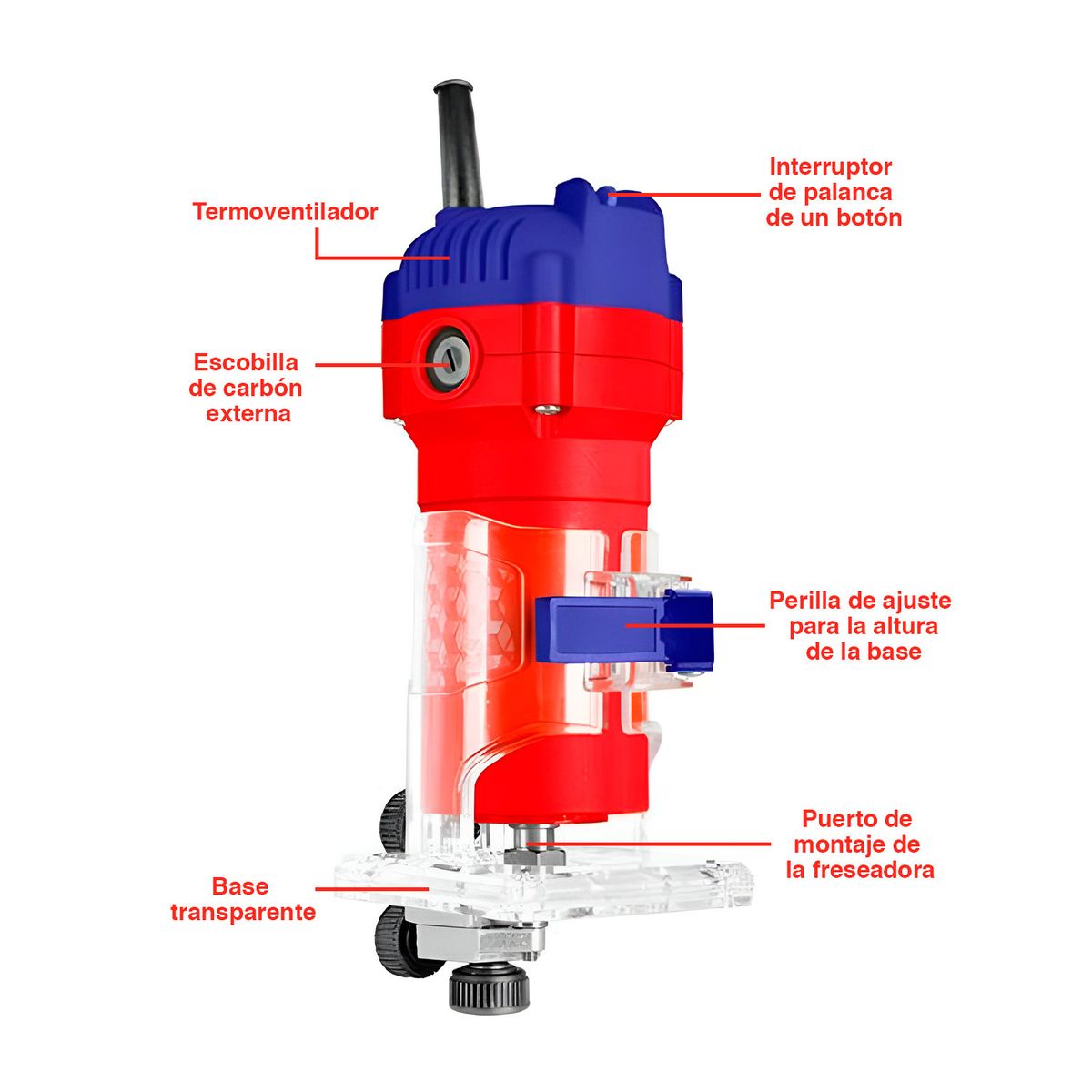 EMTOP - RUTEADORA FRESADORA 600W CARPINTERÍA + 9 PZAS LLAVES ALLEN