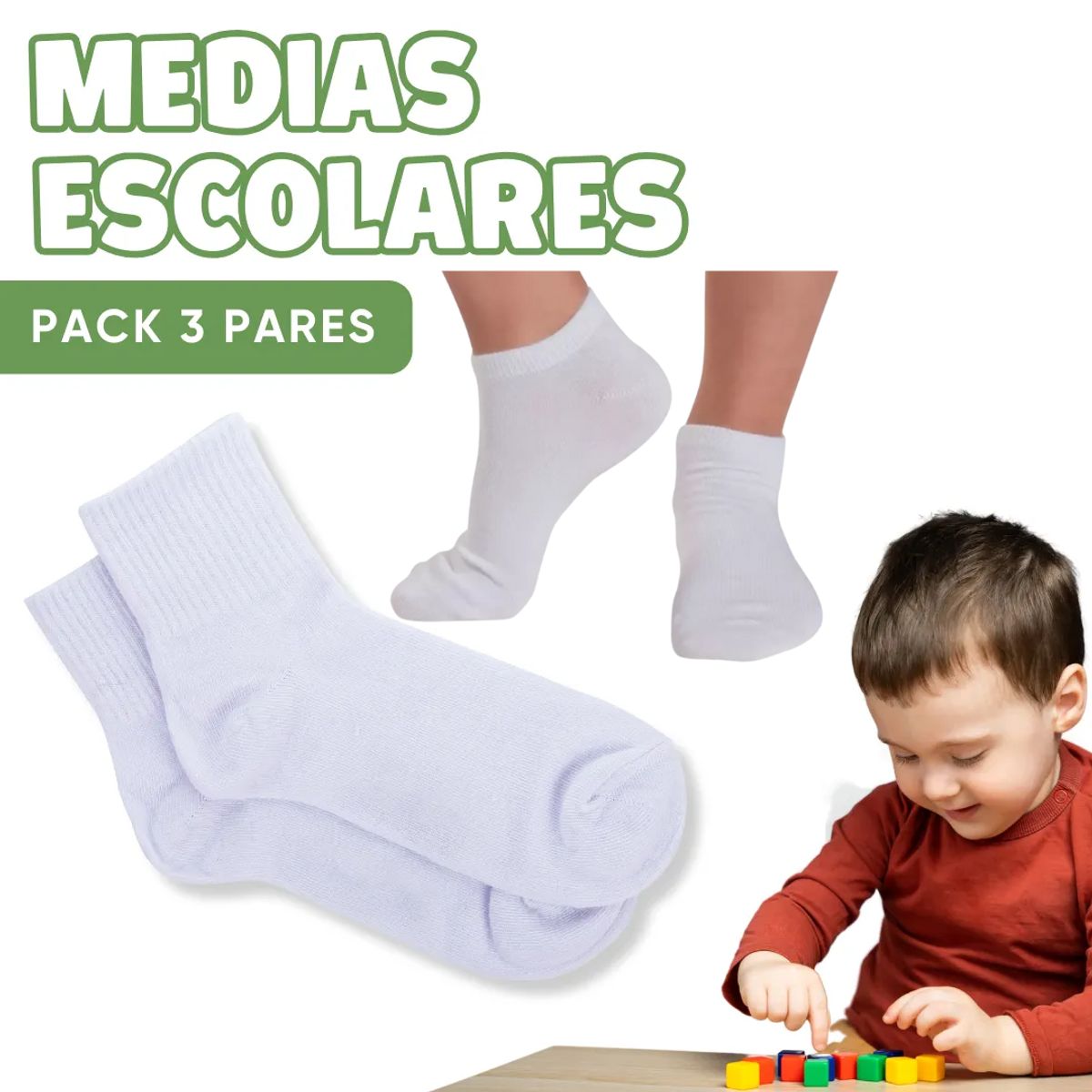 GENERICO - Pack De 3 Medias Para Niños