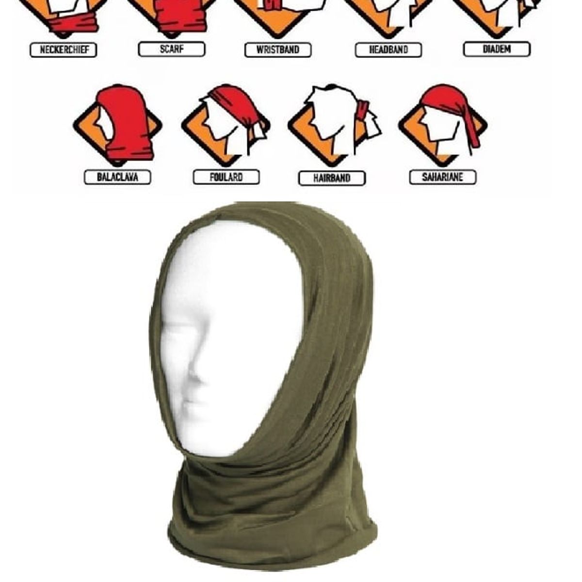 GENERICO - Protector  cortaviento bandana  VERDE OLIVO  moto ciclismo