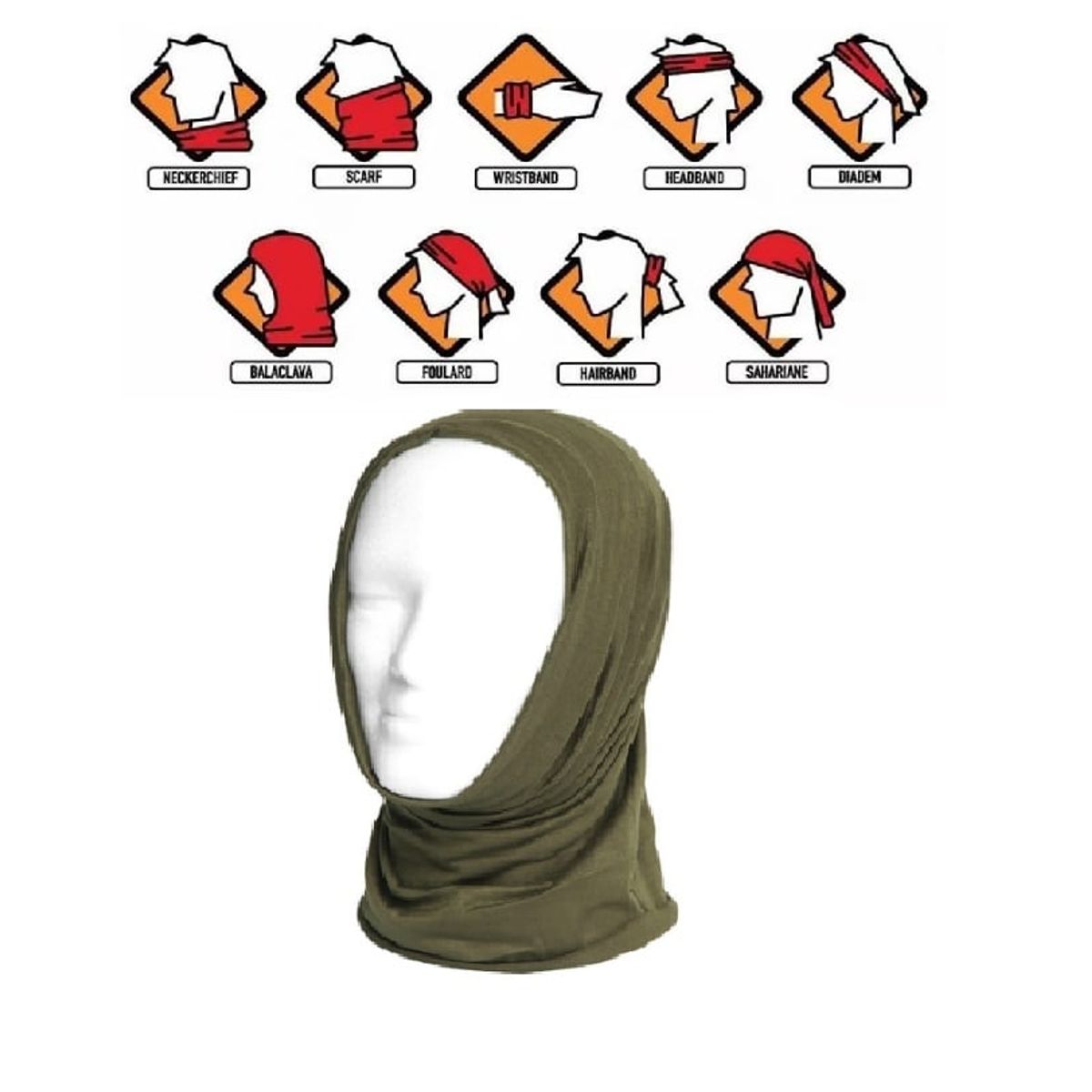 GENERICO - Protector  cortaviento bandana  VERDE OLIVO  moto ciclismo