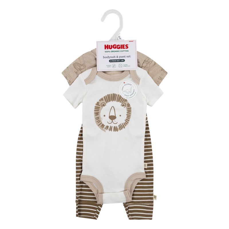 HUGGIES - Ropa de Bebé Huggies Conjunto 2 Bodies y Pantalón Niño Marrón Sabana