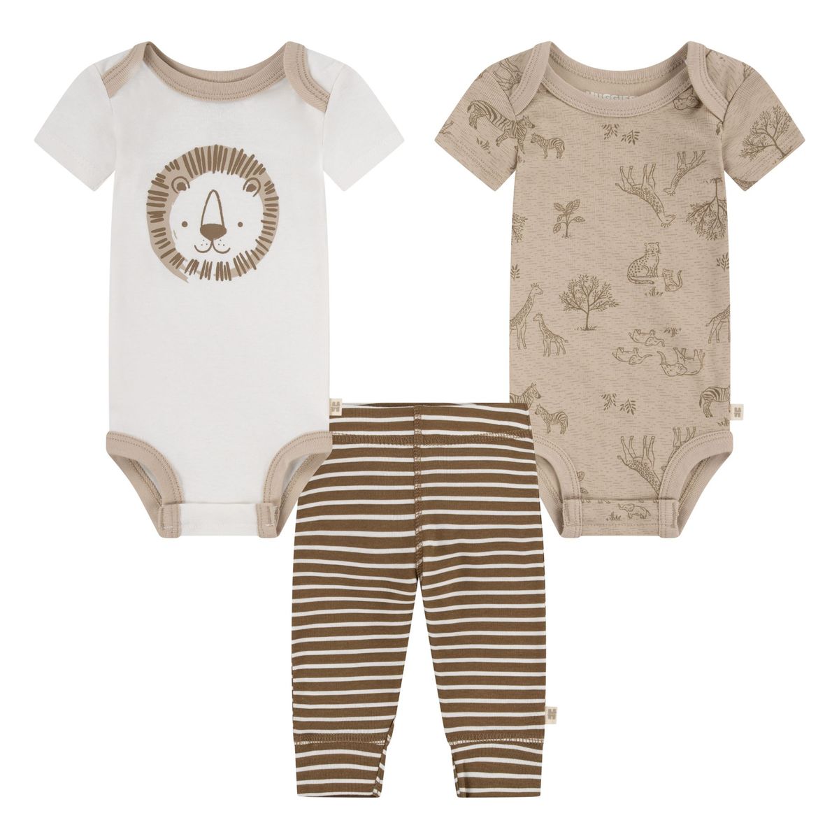 HUGGIES - Ropa de Bebé Huggies Conjunto 2 Bodies y Pantalón Niño Marrón Sabana