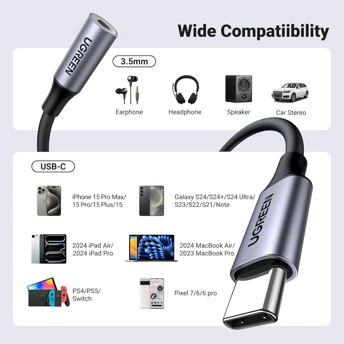 UGREEN - Ugreen Adaptador de audio USB-C a 3.5mm HiFi DAC AV142 - 30632