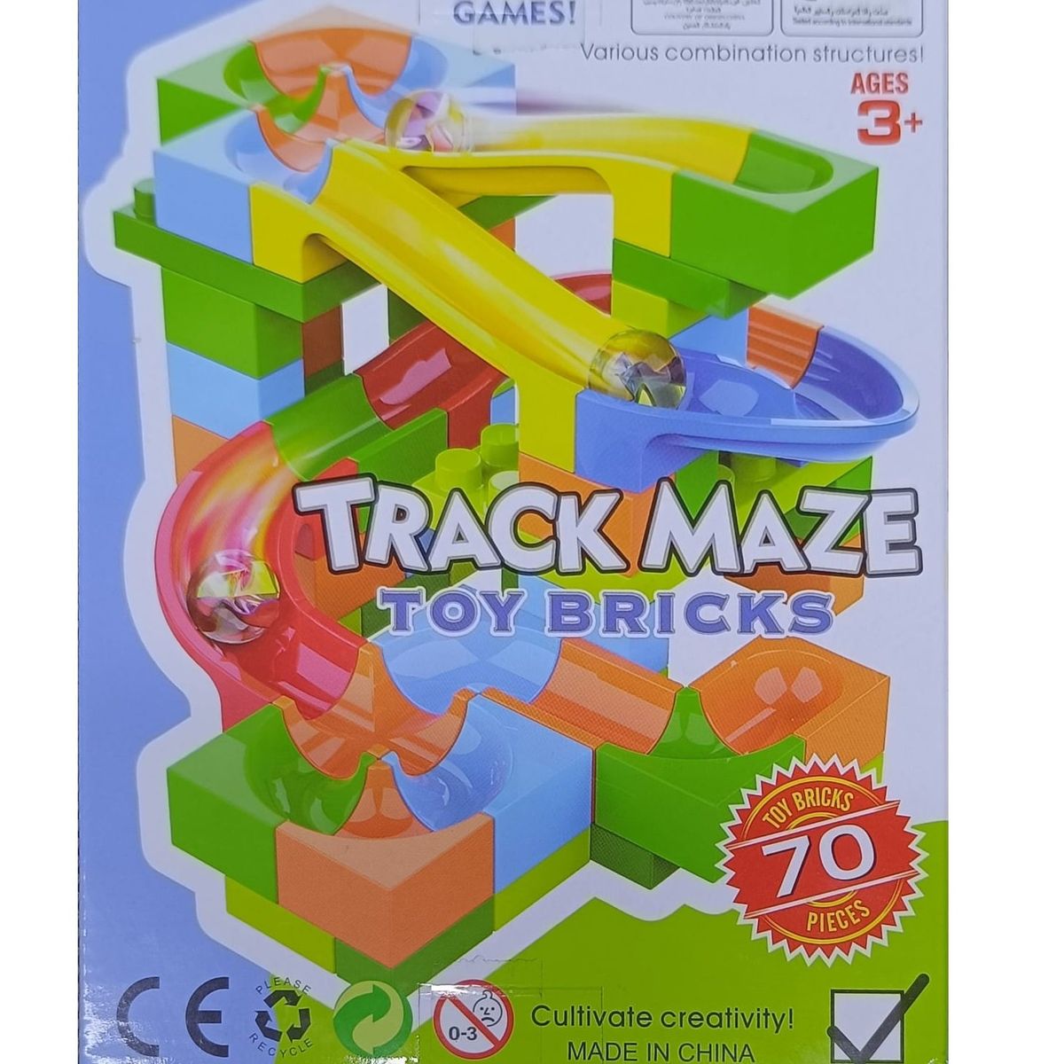 GENERICO - Laberinto Armable de Bloques con Canicas - 70 Piezas