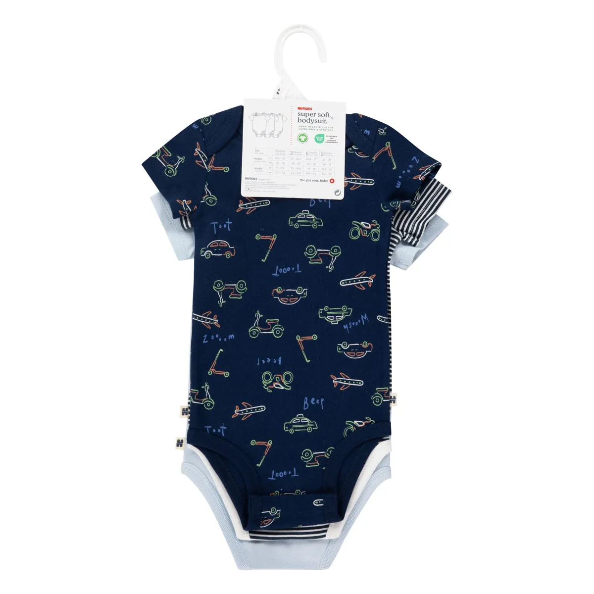 HUGGIES - Ropa de Bebé Huggies Pack de 3 Bodies Niño Azul Extrovertido