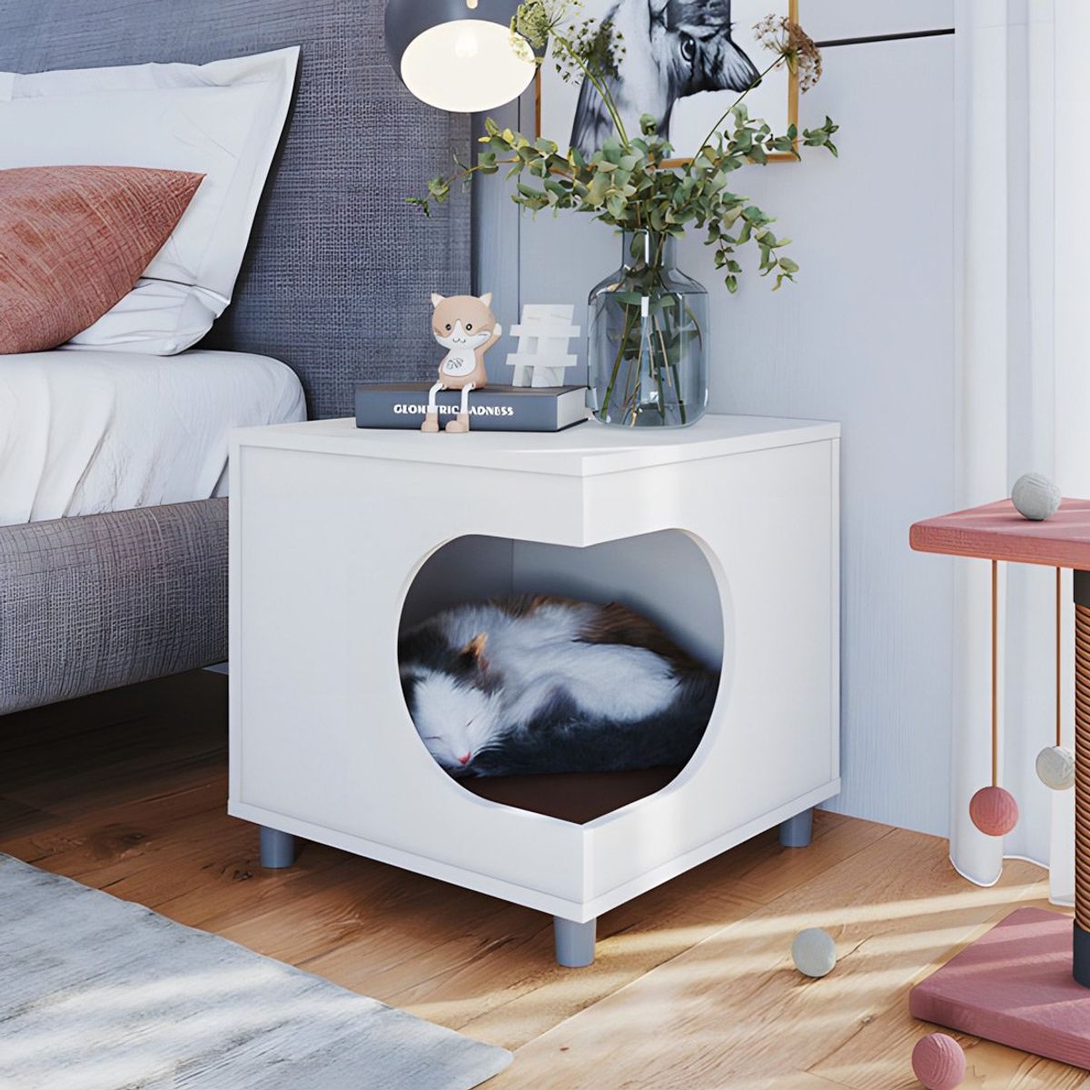 GENERICO - Velador Con Cama Para Mascotas Pety Blanco  Pet-House