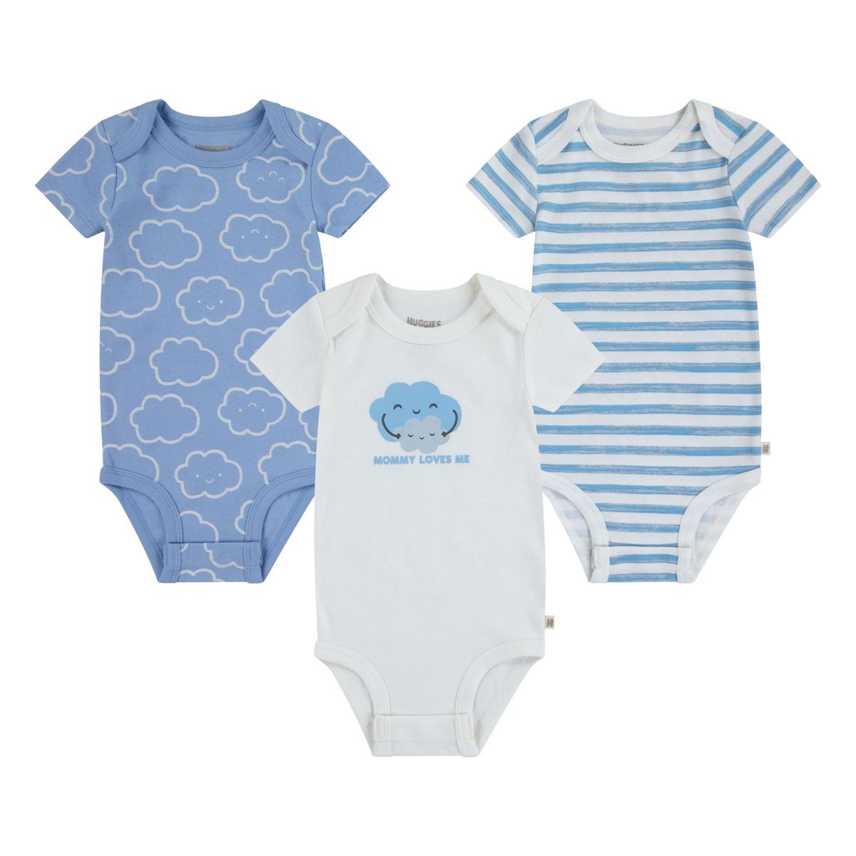 HUGGIES - Ropa de Bebé Huggies Pack de 3 Bodies Niño Celeste Nuboso