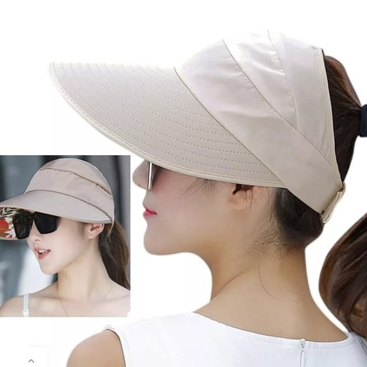 GENERICO - Visera Crema para Mujer de Ala Ancha Gorro