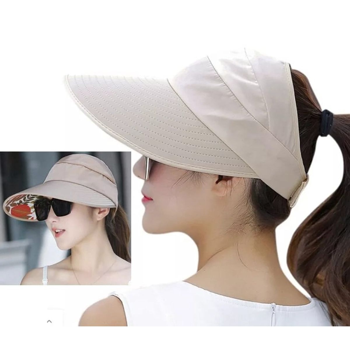 GENERICO - Visera Crema para Mujer de Ala Ancha Gorro