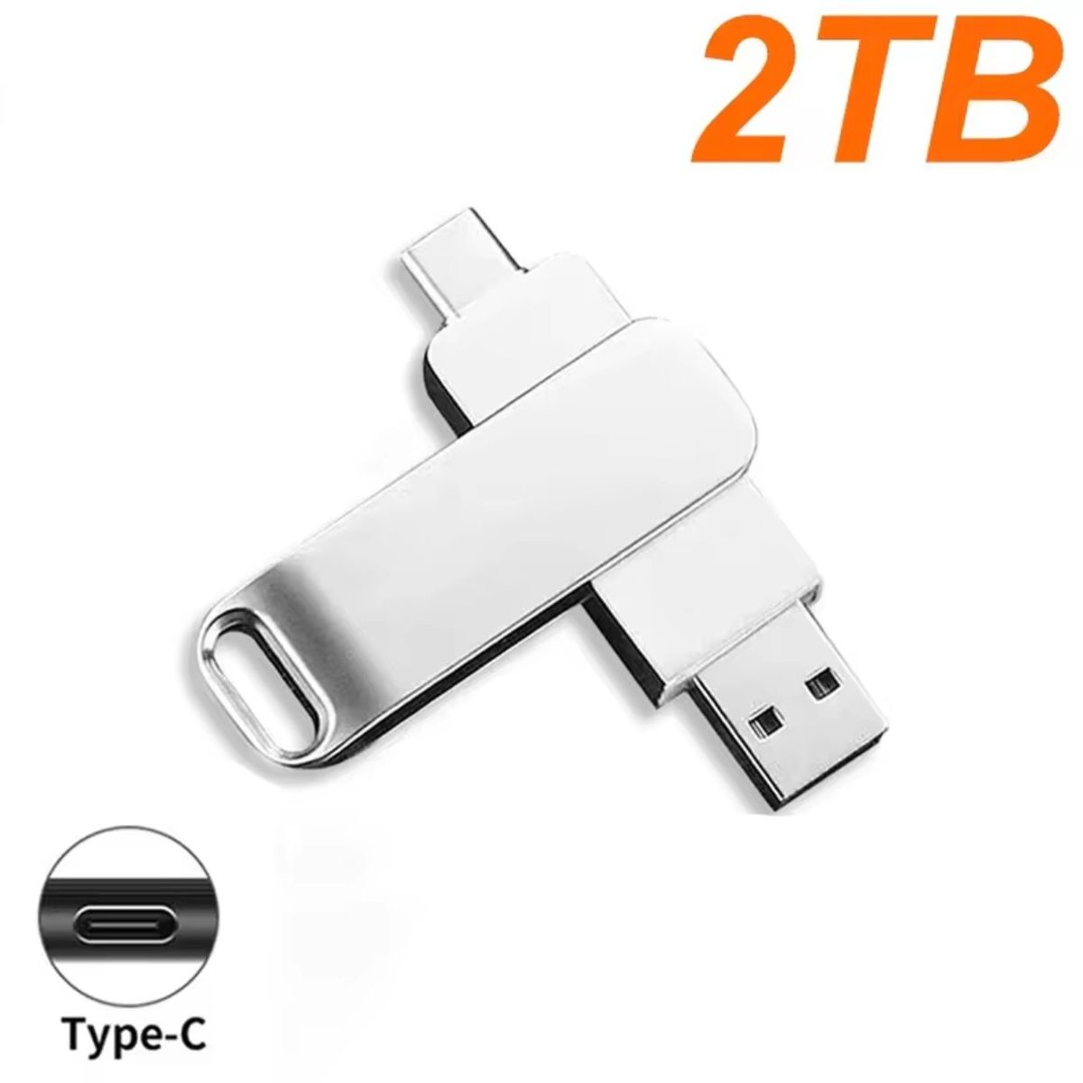 GENERICO - Memoria 2TB Flash USB 3.0 y USB C Windows Mac - Plata