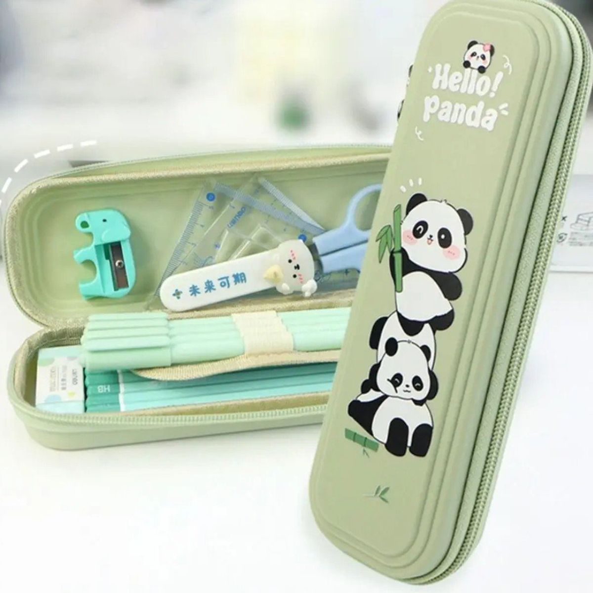 KAWAI - Cartuchera Kawaii 2 ositos panda Verde