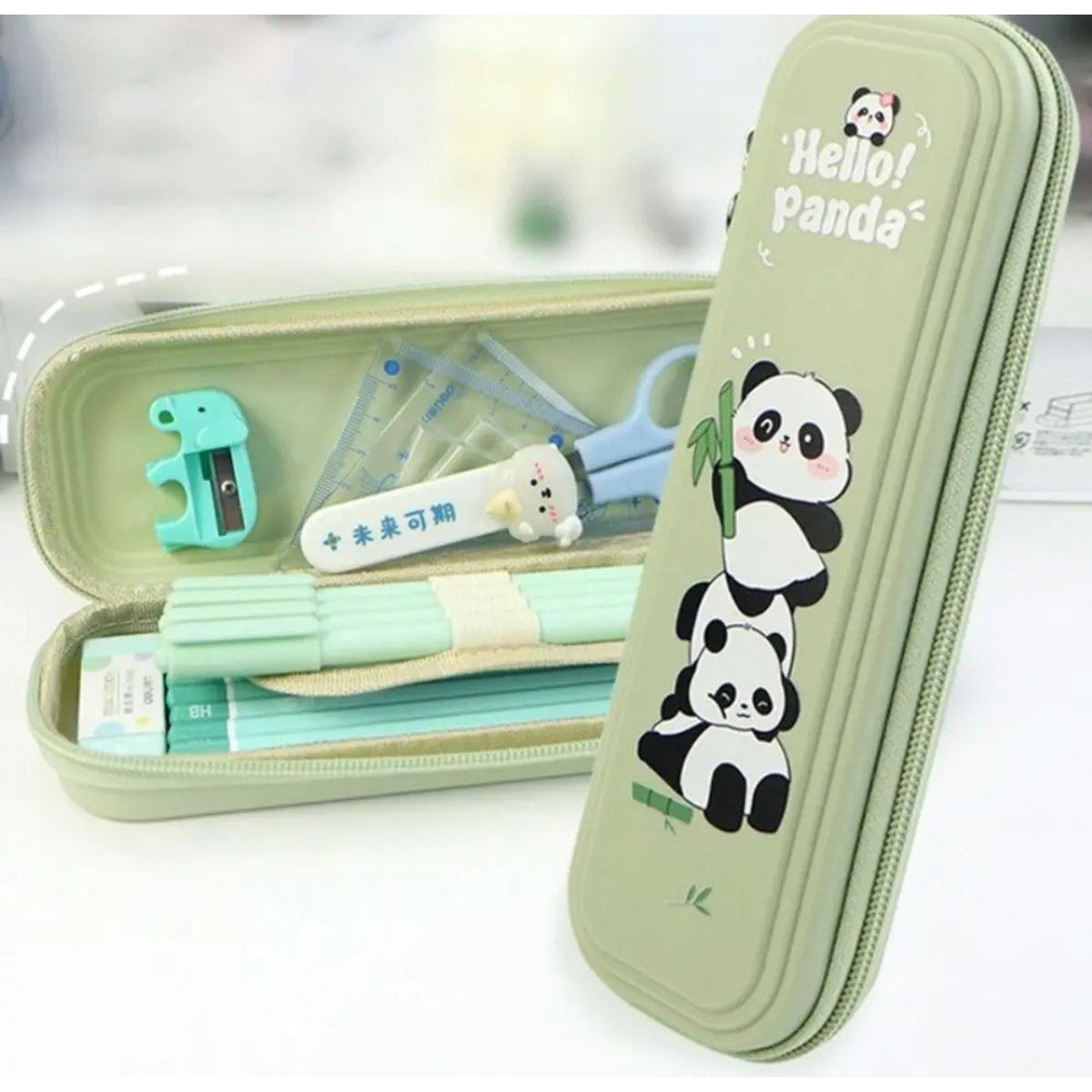 KAWAI - Cartuchera Kawaii 2 ositos panda Verde