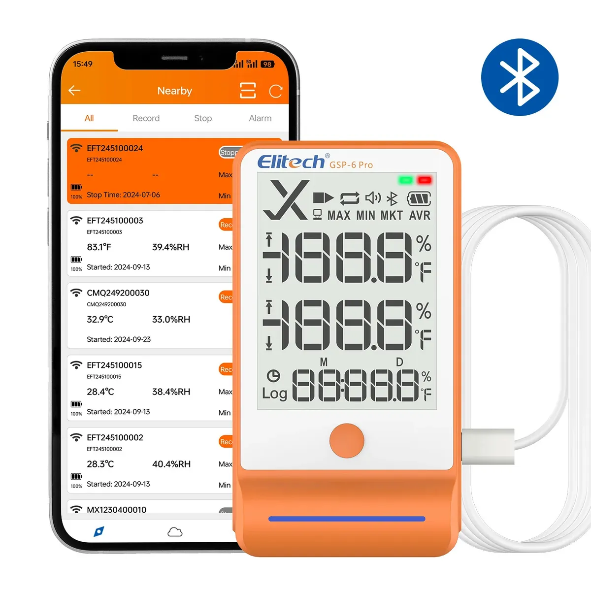 OEM - Termohigrometro Datalogger Temperatura Humedad ELITECH GSP 6 PRO Bluetooth Cadena Frio
